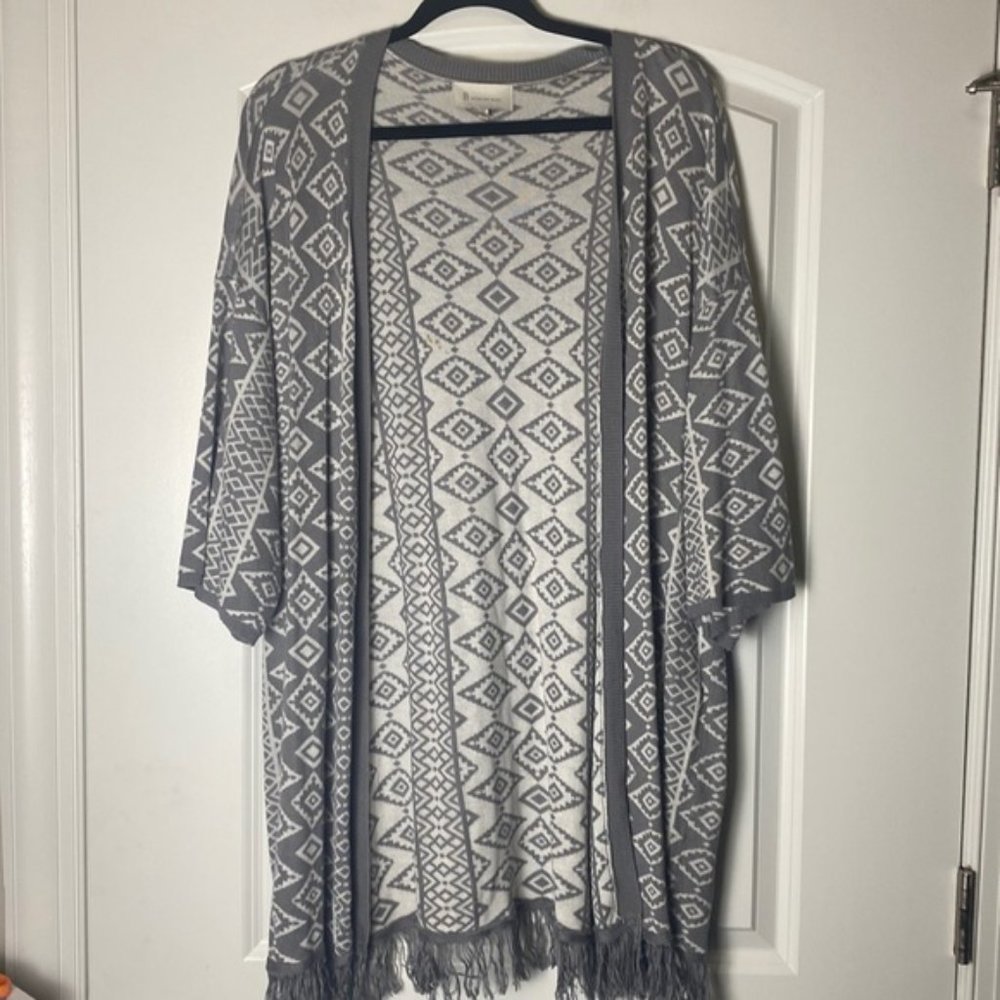 Skies Are Blue Aztec Fringe Open Front Knit Cardigan Sweater